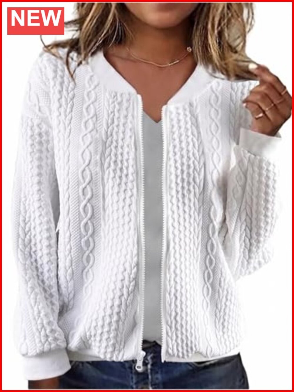 Womens Zip Up Cardigan Cable Knit Hoodie Long Sleeve Sweater Jacket Casual